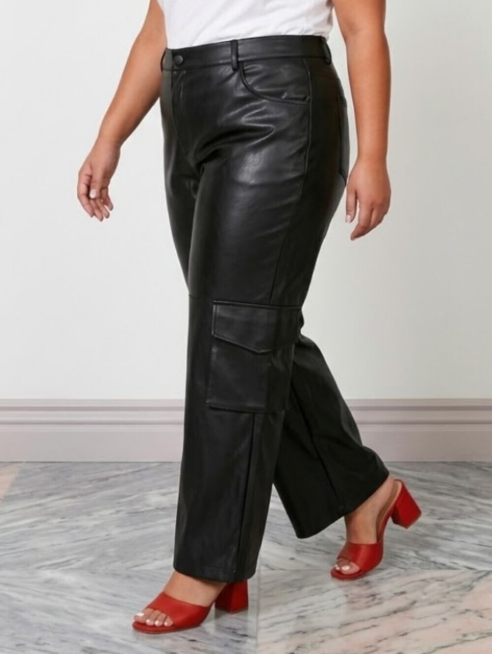 Deadstock Forever 21 Cargo Leather Pants 1X Black High Waisted Wide Leg